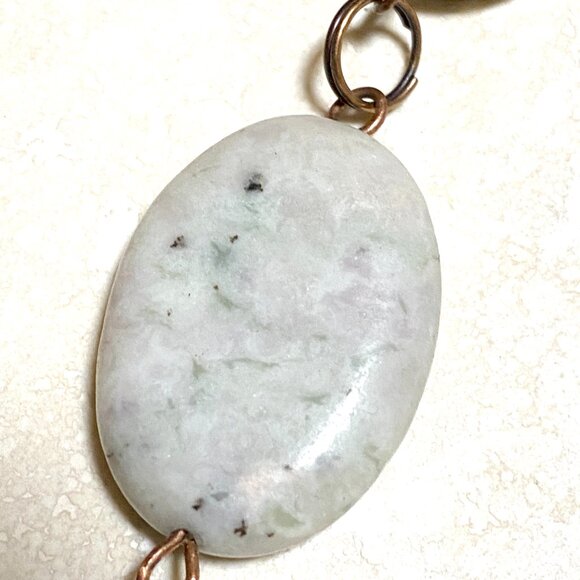 2/$20, Green Flower Agate Boho Bracelet, Large Genuine Gemstone + Copper Links - Picture 8 of 14